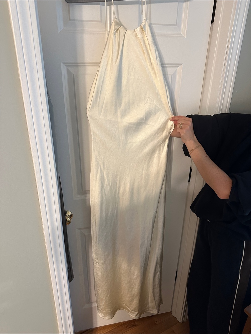 Meshki Cream Satin Maxi Slip Dress